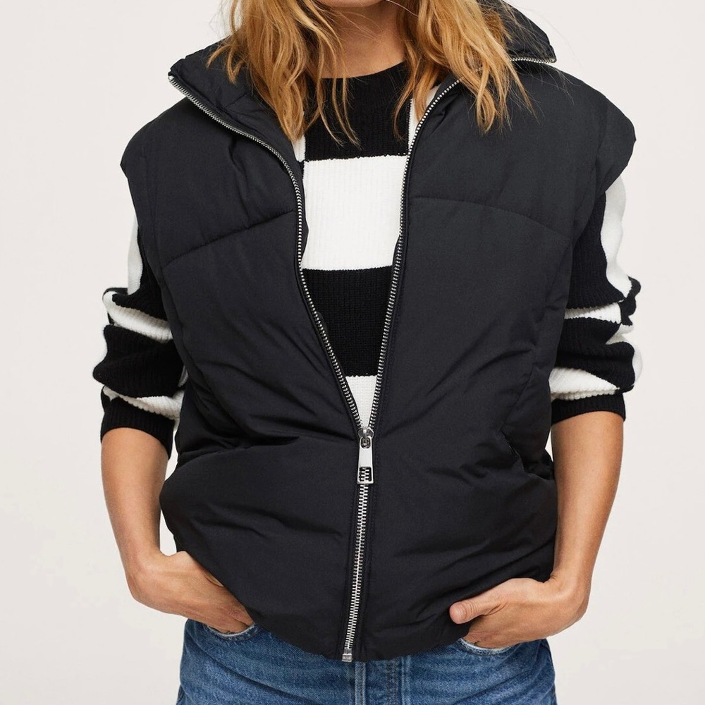 Zara Mango Funnel Neck Long Puffer Vest Small